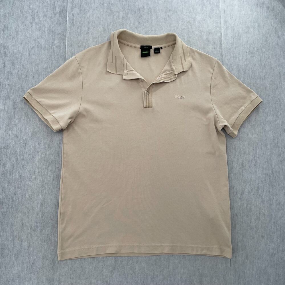 Hugo Boss Shirt Adult Large Tan Brown Polo Short Sleeve Modern Paule Mens L Slim
